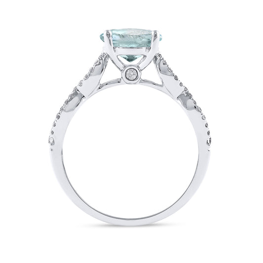 Aquamarine & 1/3 ct. tw. Diamond Twist Engagement Ring in 14K White Gold close-up detail