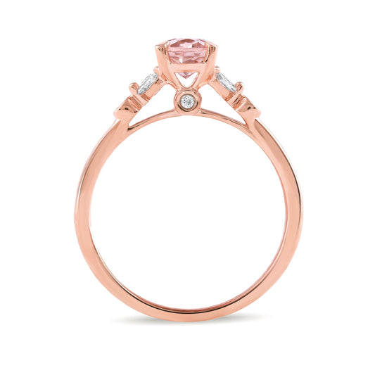 Oval Morganite & 1/6 ct. tw. Marquise & Round Diamond Engagement Ring in 14K Pink Gold close-up detail