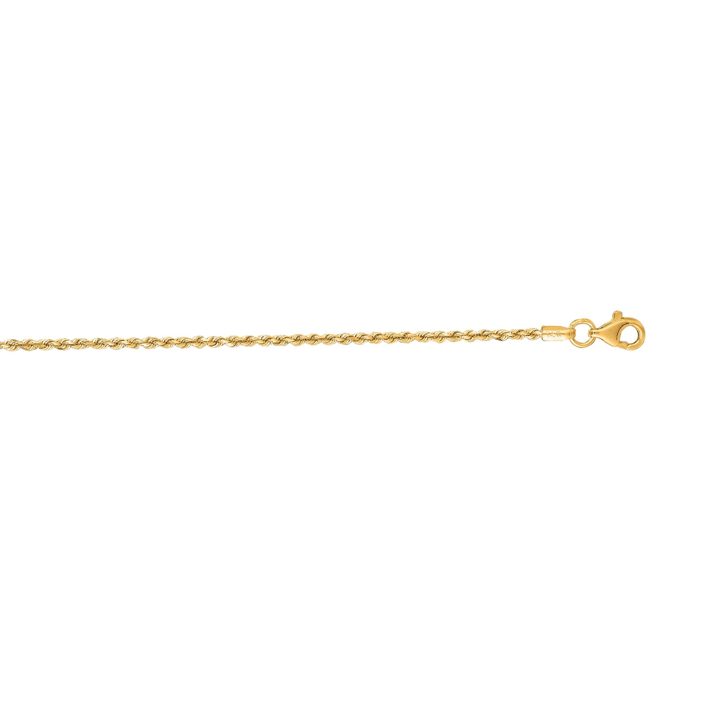 1.5mm 18-inch Solid Rope Diamond Cut Chain 14K Yellow Gold front view