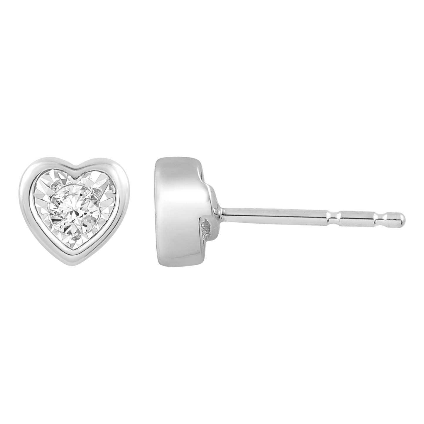 1/10 ct. tw. Diamond Heart Shaped Bezel Earring with Miracle Plating in 10K White Gold