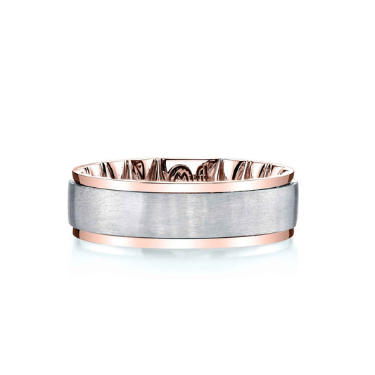 MFIT Men's 7.0mm Wedding Band with Satin Center and Outer Pink Gold in 10K White and Pink Gold front view