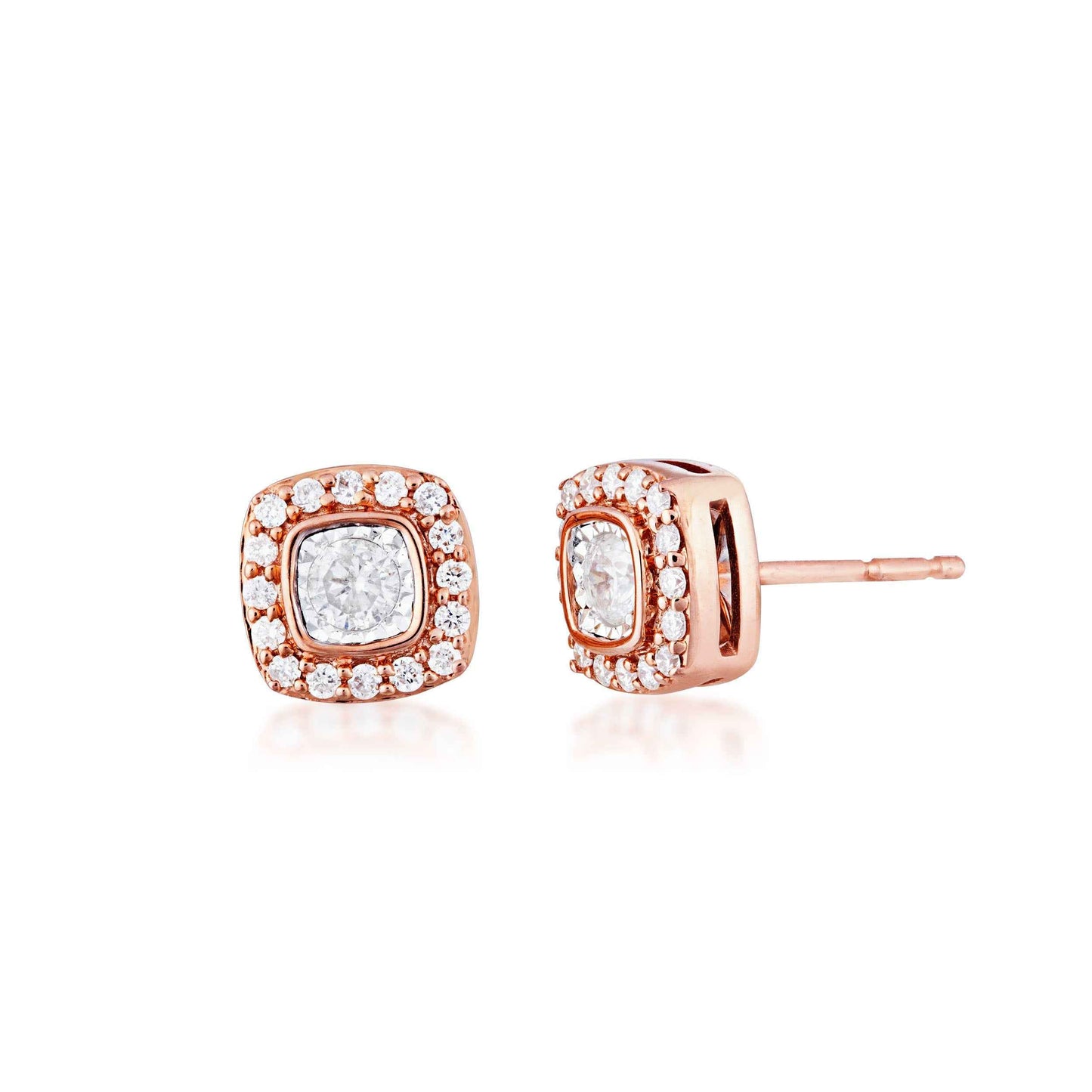 1/3 ct. tw. Square Diamond Halo Post Earrings with Miracle Plating in 10K Pink Gold