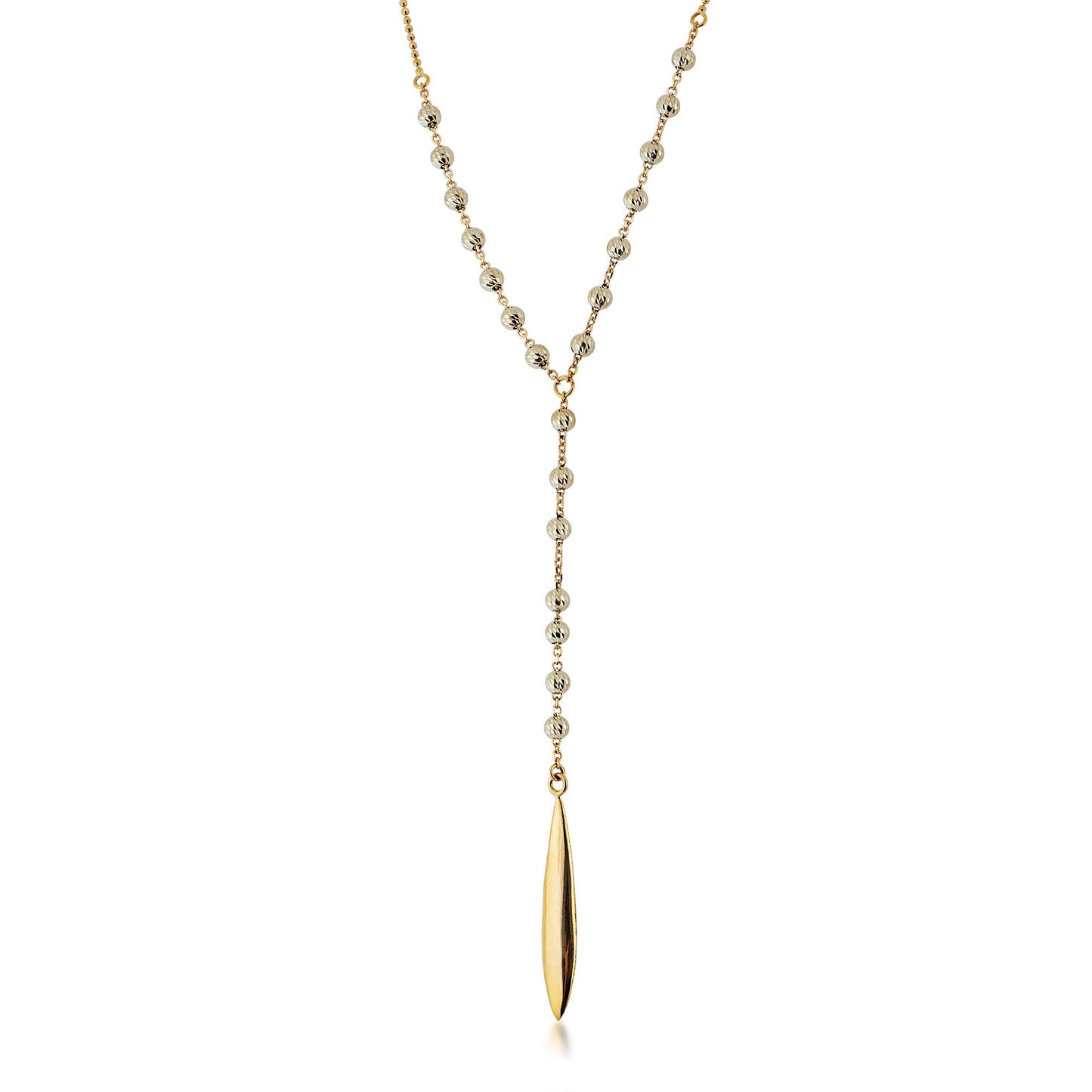 Ladies' Lariat Style Necklace with Beaded Accents in 10K Yellow Gold