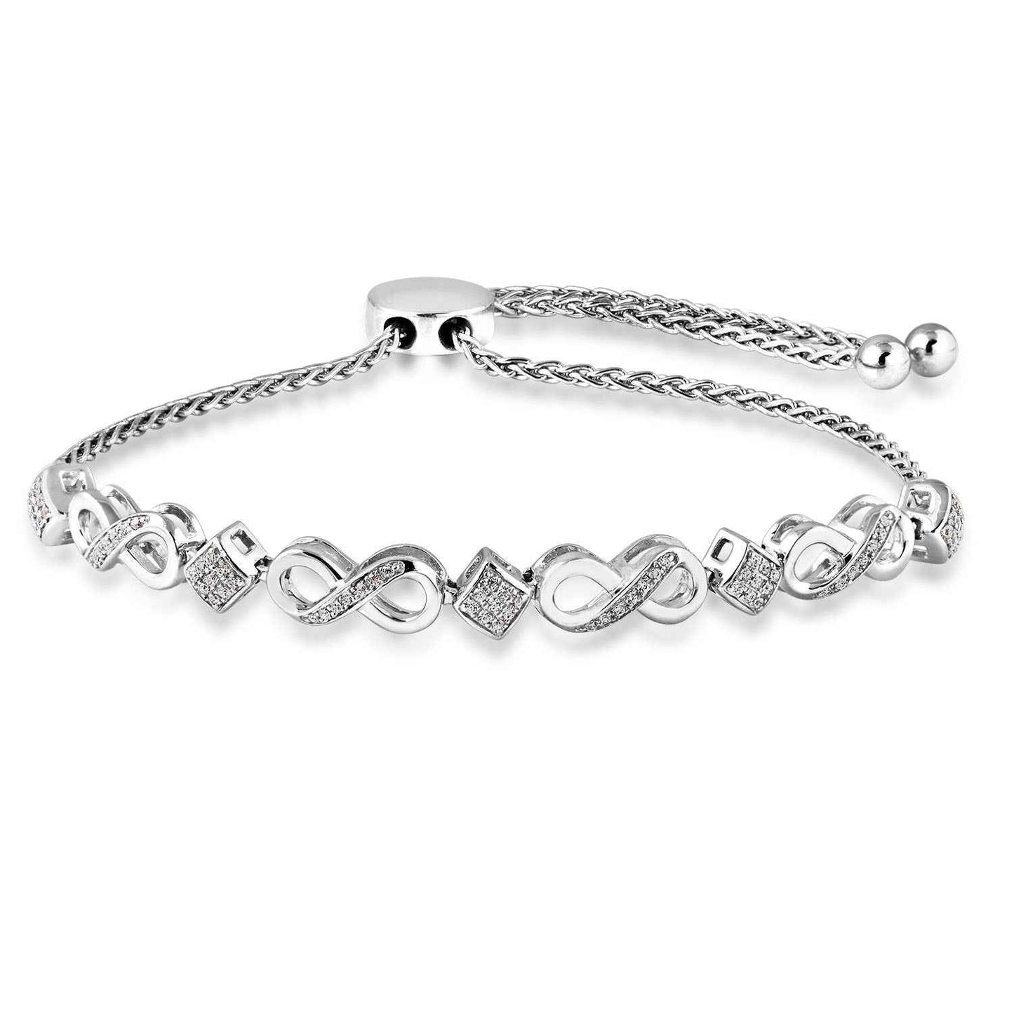 1/5 ct. tw. Diamond Square Cluster Bolo Bracelet with Infinity Signs in Sterling Silver