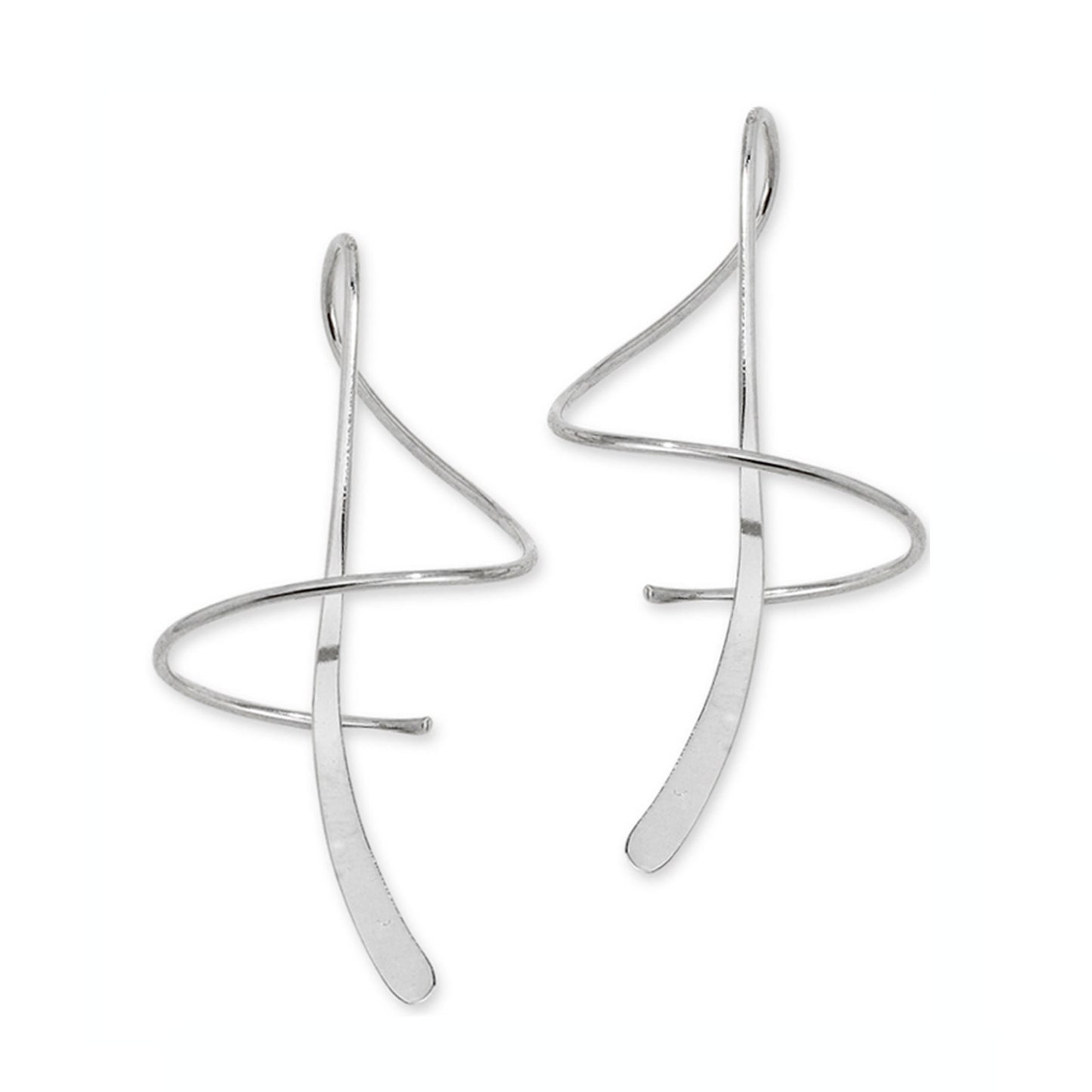 Classic Spiral Long Earrings in Rhodium-Plated Sterling Silver