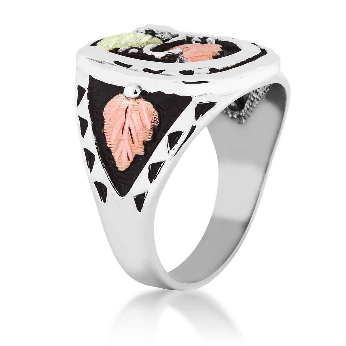 Men's Black Hills Gold and Sterling Silver Horseshoe Ring front view