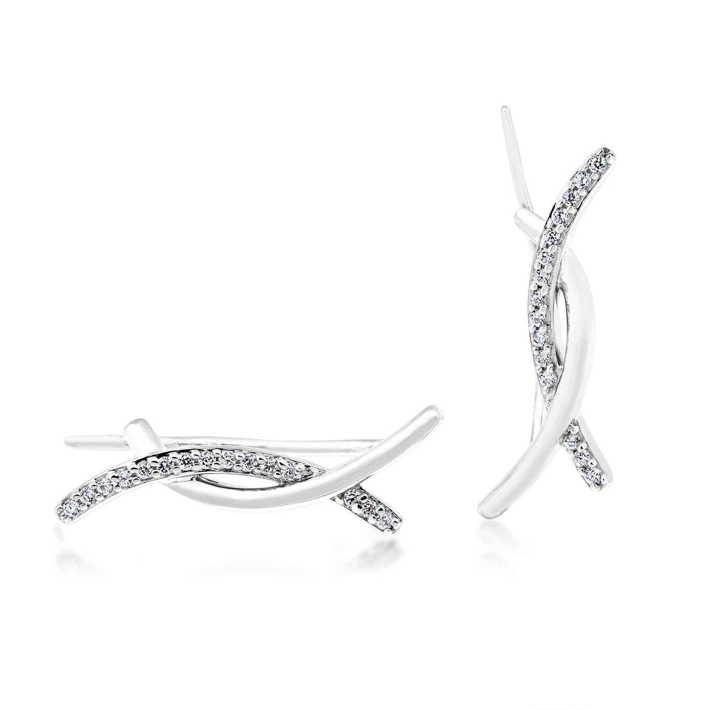1/8 ct. tw. Round Prong Set Diamond Earring Climbers /Crawlers in Sterling Silver