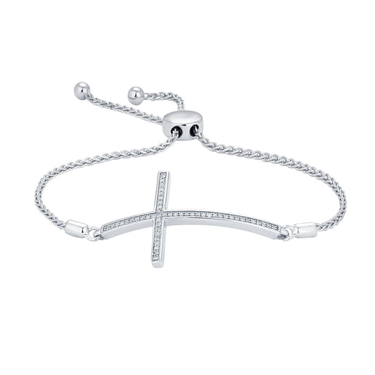 1/6 ct. tw. Diamond Cross Bolo Bracelet in Sterling Silver close-up detail