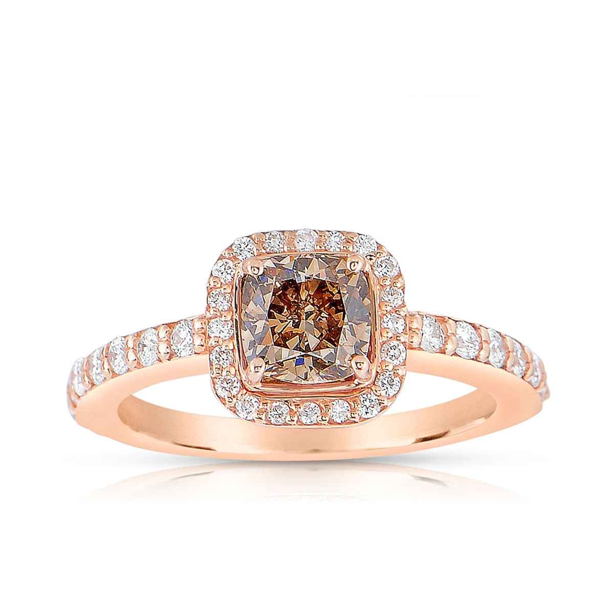 Mocha Luxe 1-1/8 ct. tw. Cushion Cut Mocha Diamond Halo Engagement Ring in 14K Pink Gold