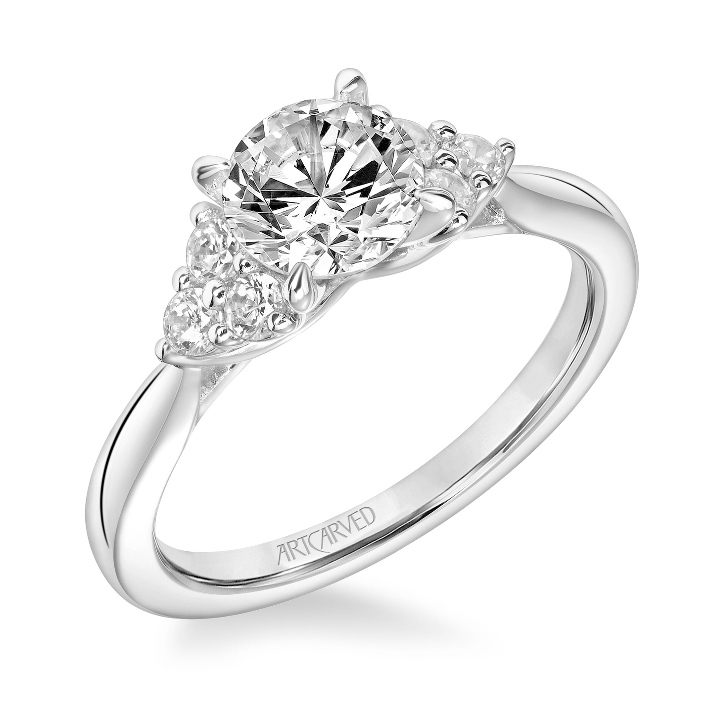 Artcarved Classic 1/4 ct. tw. 3-Stone Accent Diamond Semi-Mount Engagement Ring in 14K White Gold front view