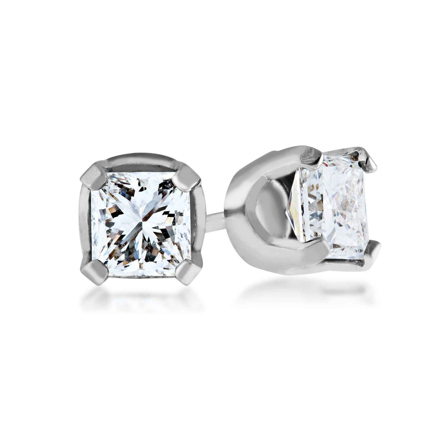 1 ct. tw. AAA Quality Princess Cut Diamond Solitaire Earrings in 14K White Gold