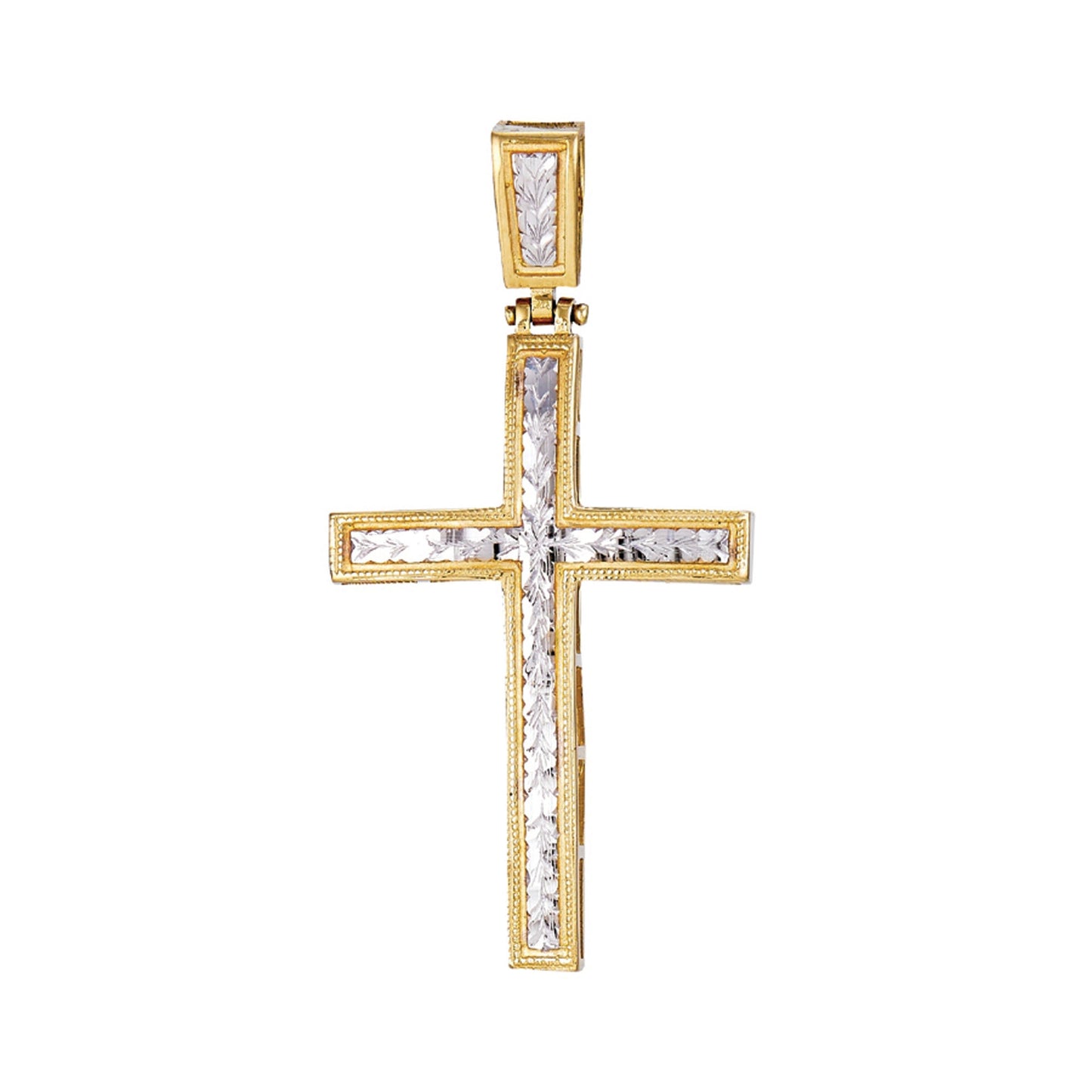 Fancy Diamond Cut Cross Pendant in 14K Two-Tone White & Yellow Gold