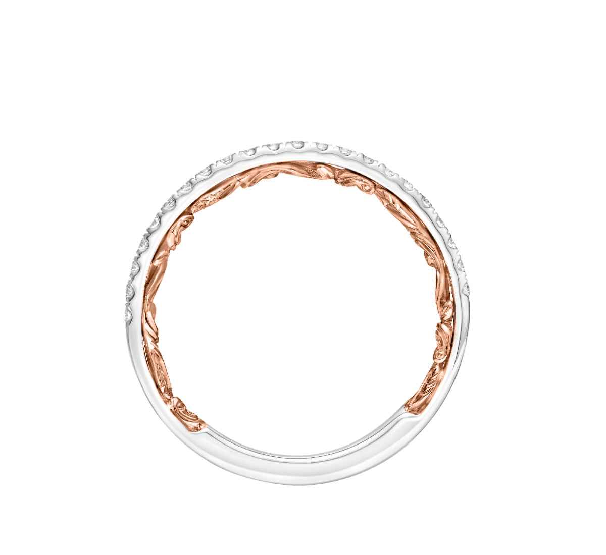 ArtCarved Lyric 1/4 ct. tw. Classic Diamond Wedding Band in 14K Pink and White Gold front view