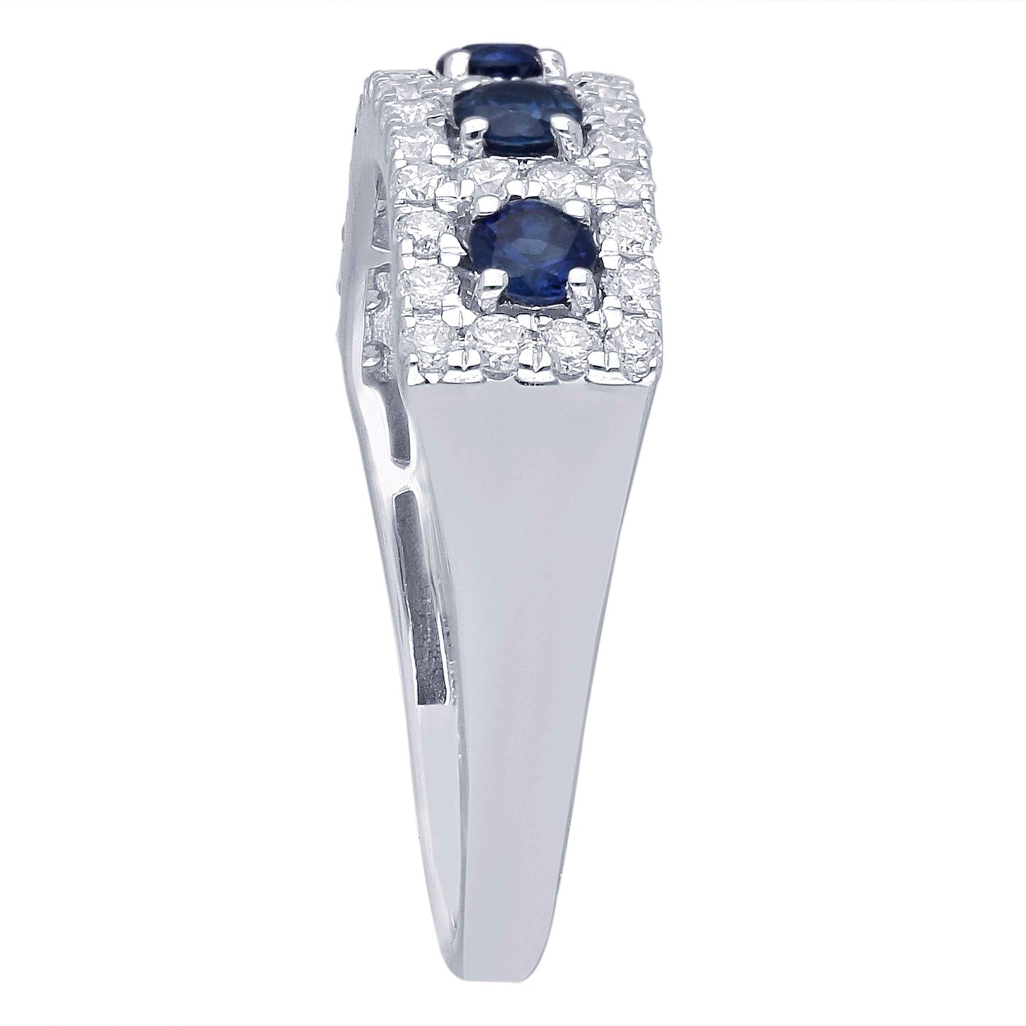 Kallati Round Sapphire & 1/2 ct. tw. Diamond Ring in 14K White Gold close-up detail
