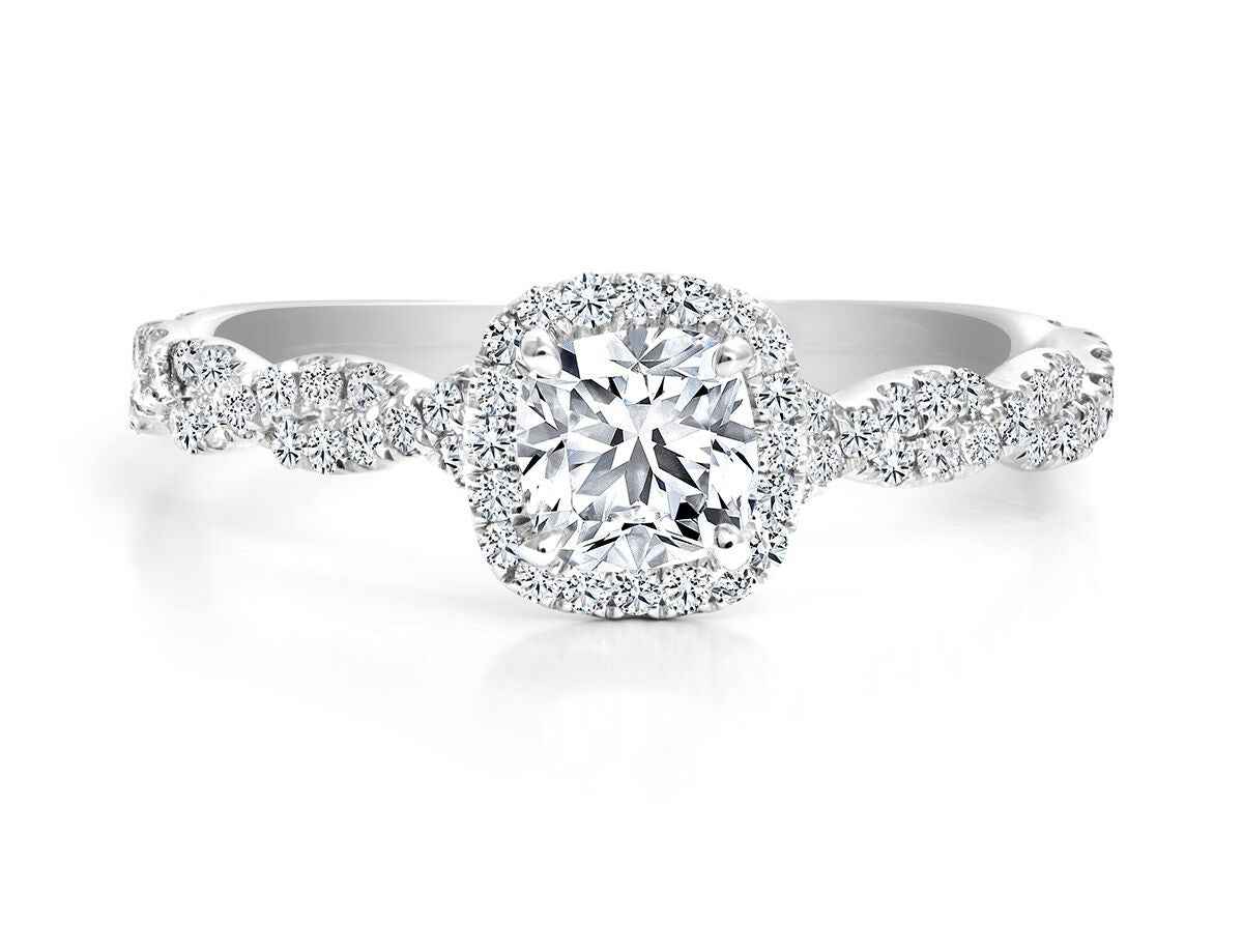Forevermark Black Label 7/8 ct. tw Cushion Cut Diamond Engagement Ring with Infinity Style Band in 18K White Gold