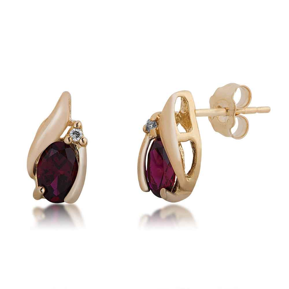 Created Oval Ruby & Diamond Earrings in 10K Yellow Gold