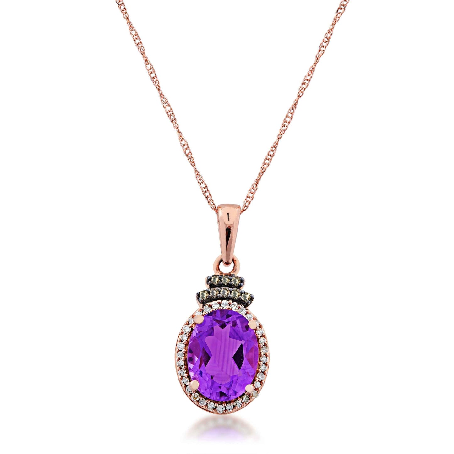 Impulse Collection Gneuine Oval Amethyst Fashion Pendant with 1/8 ct. tw. Mocha & White Diamond Accents in 10K Pink Gold