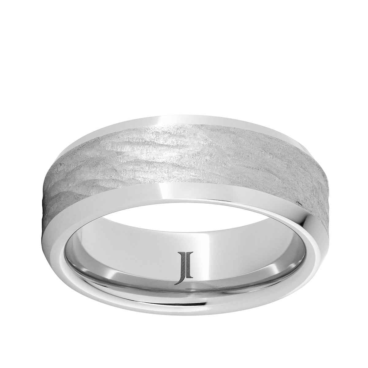 Men's 8mm Serinium Beveled Edge Band with Bark Finish