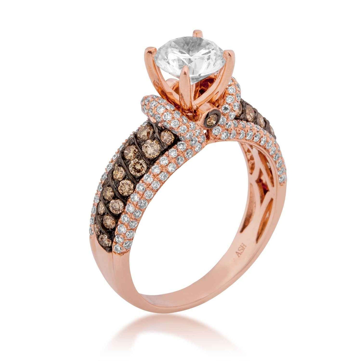 Mocha and White Diamond 1ct. tw. Semi-Mount Engagement Ring in 14K Pink Gold front view