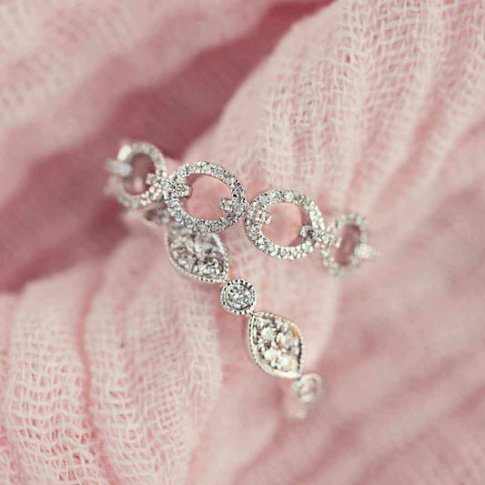 Perfect Match 1/3 ct. tw. Cluster & Single Diamond Stackable Anniversary Ring in 10K White Gold close-up detail