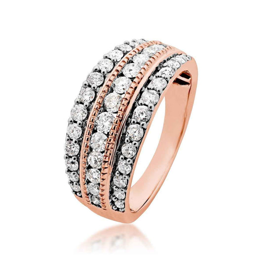 1 ct. tw. Three Row Diamond Anniversary Ring with Milgrain Detailing in 10K Pink Gold front view