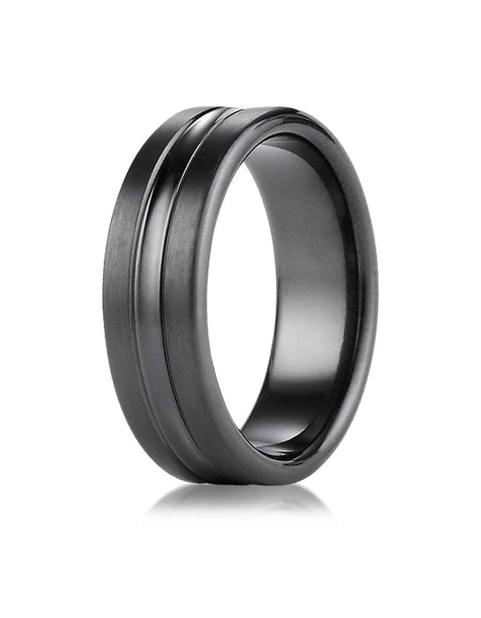 BENCHMARK Mens 7.5MM Black Titanium Wedding Band close-up detail