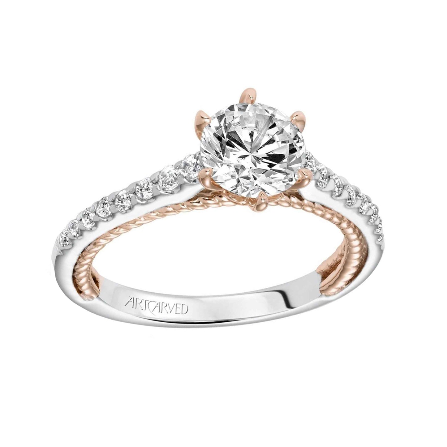 Artcarved Contemporary 1/4 ct. tw. Diamond Semi-Mount Engagement Ring in 14k White and Pink Gold