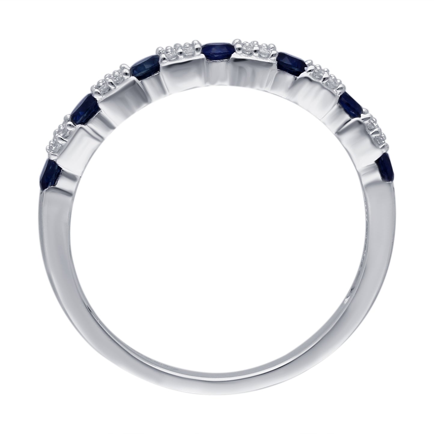 Kallati Round Sapphire & 1/10 ct. tw. Diamond Cluster Ring in 14K White Gold close-up detail