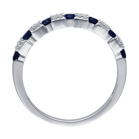 Kallati Round Sapphire & 1/10 ct. tw. Diamond Cluster Ring in 14K White Gold close-up detail