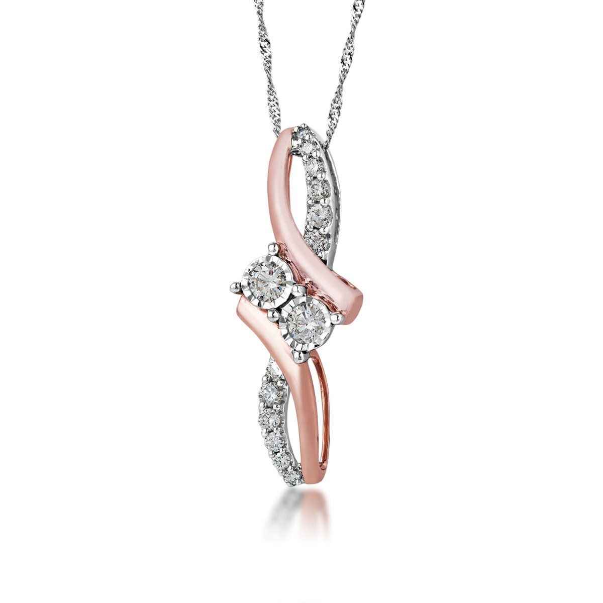 2BeLoved 1/2 ct. tw. 2 Stone Diamond Pendant in 10K Pink & White Gold