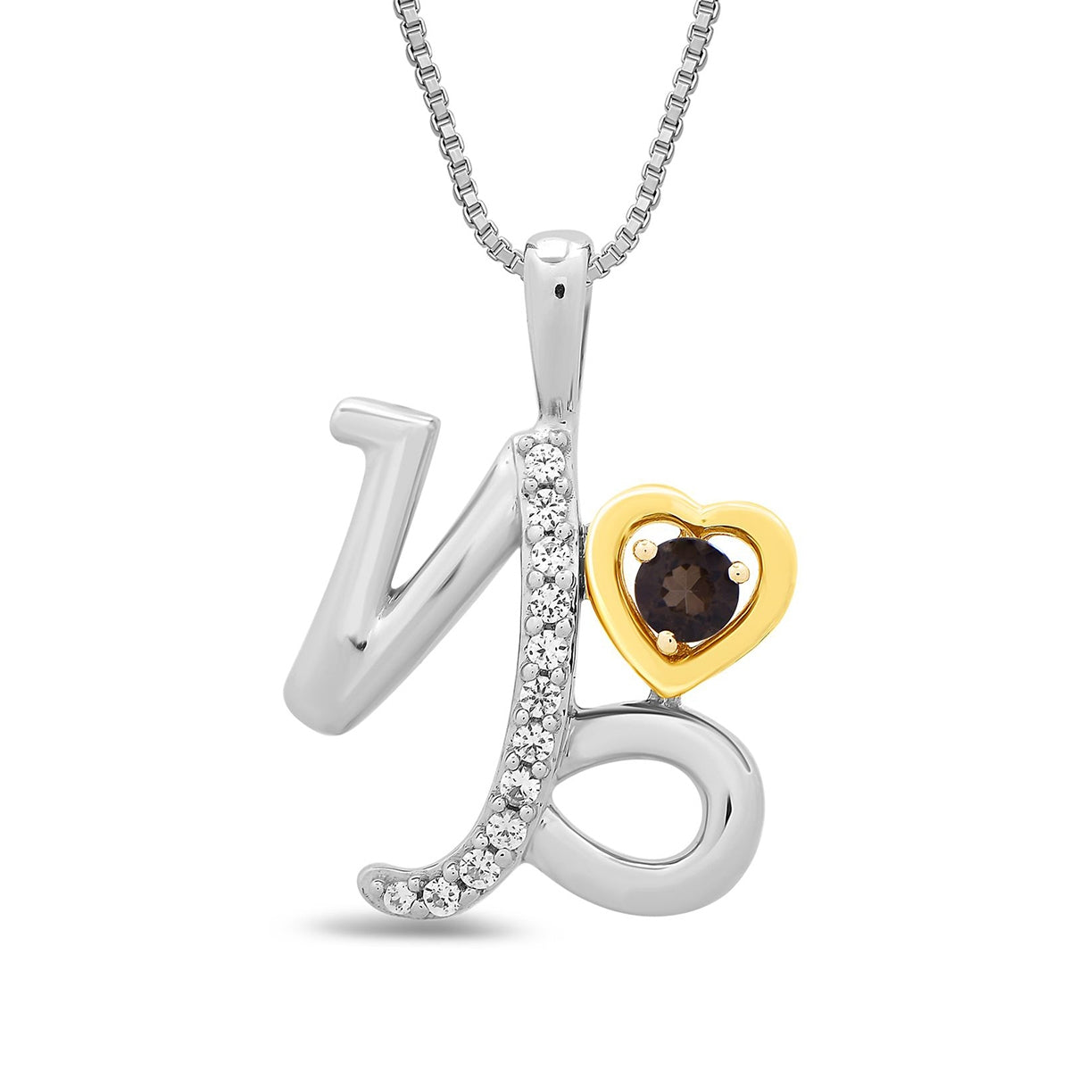 Smokey Quartz & Created White Sapphire Capricorn Zodiac Pendant in Sterling Silver & 10K Yellow Gold Plating
