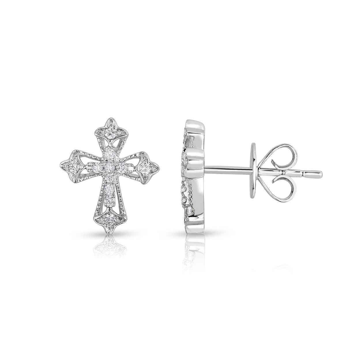 1/10 ct. tw. Round Diamond Cross Earrings in 10K White Gold