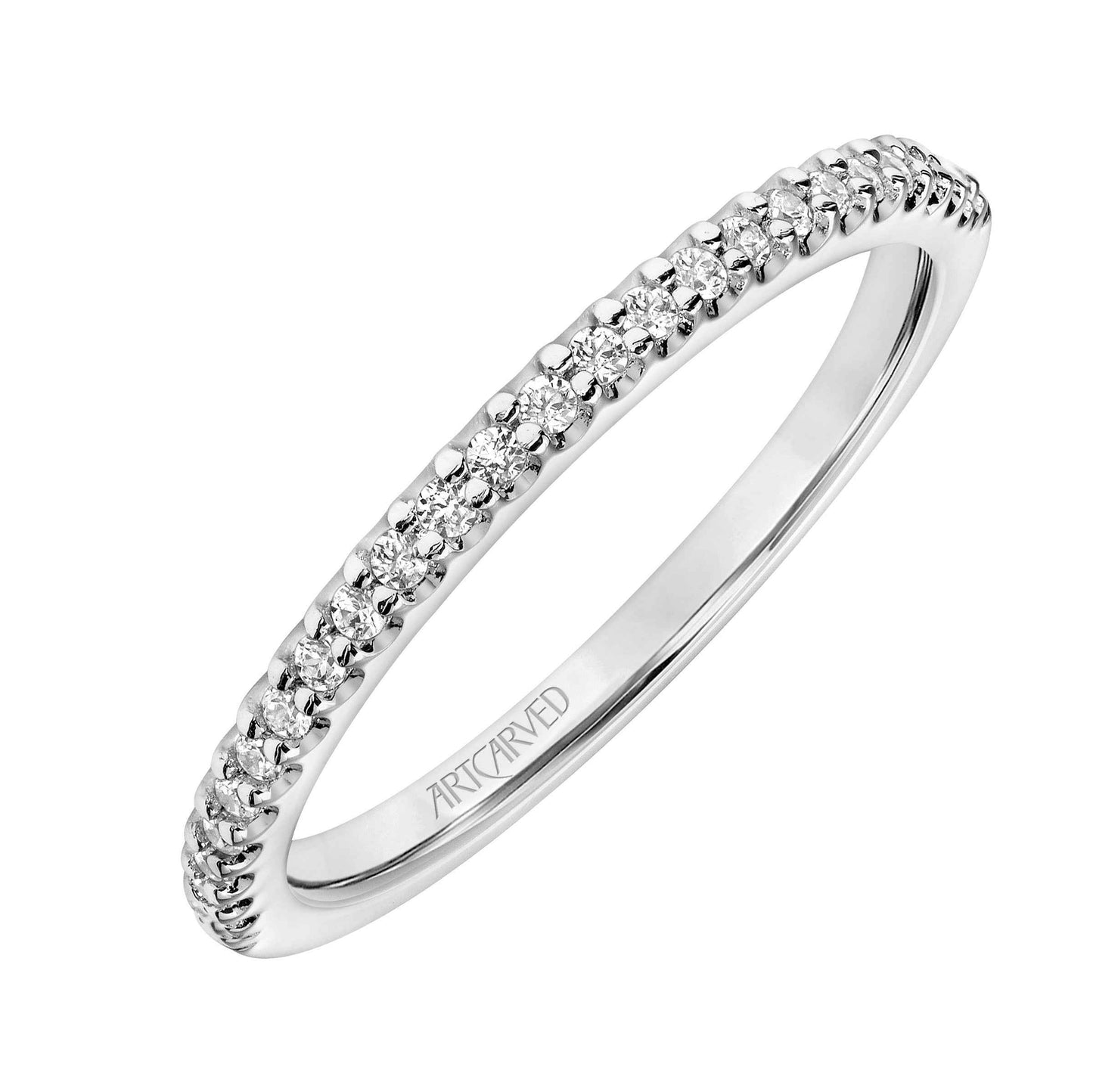 ArtCarved Contemporary 1/5 ct. tw. Diamond Wedding Band with Scalloped Setting in 14K White Gold front view