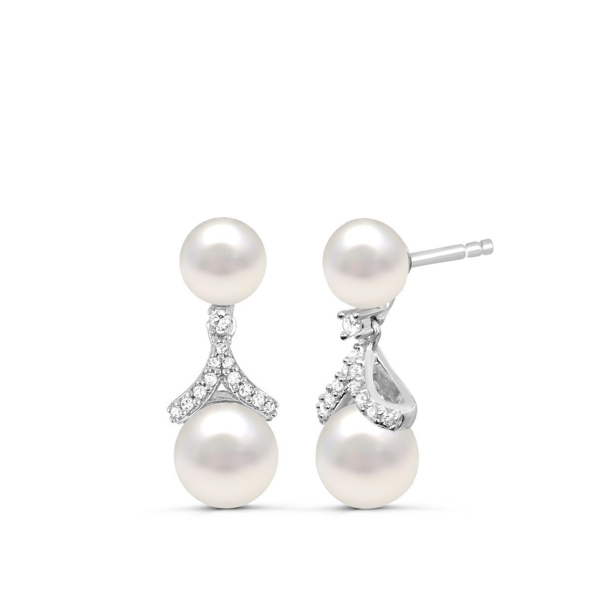 Cultured Freshwater Pearl & Diamond Accent Split Dangle Earrings in Sterling Silver