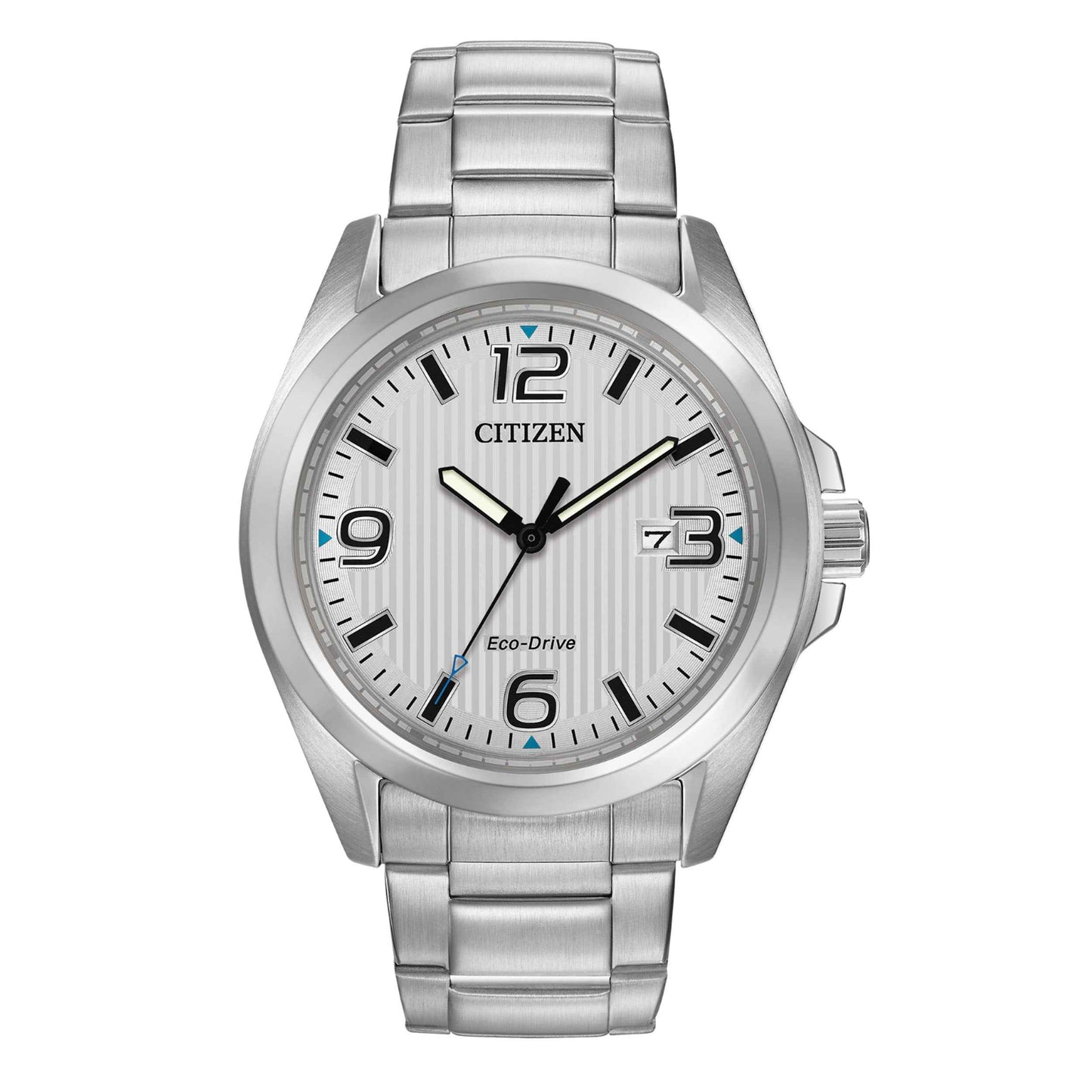 Citizen Chandler Men's Silver Dial Watch with Blue Accents in Stainless Steel