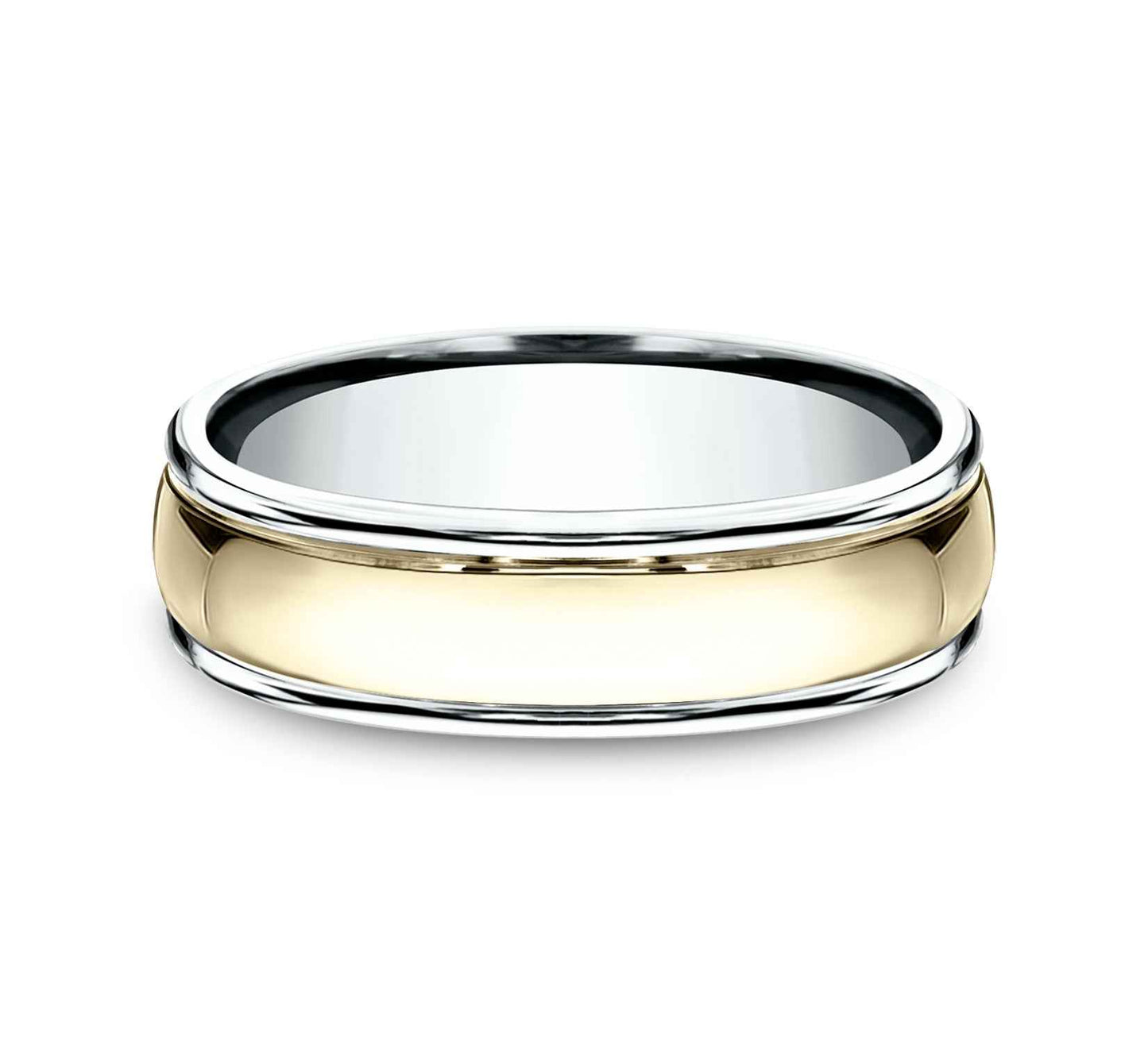 Benchmark Men's 7.0mm Wedding Band with Polished Center and Raised Edges in 14K Yellow and White Gold