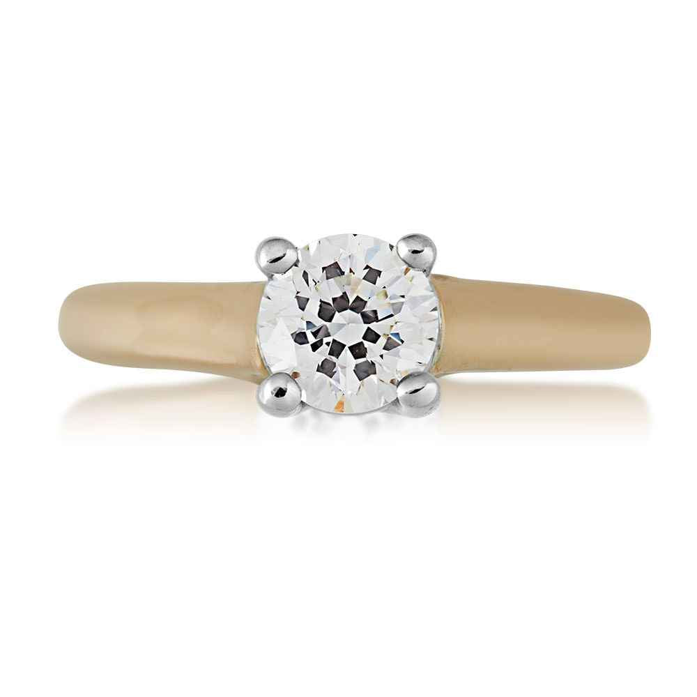 Noventa 1 ct. tw. Round Diamond Solitaire Engagement Ring in 14K Yellow Gold close-up detail