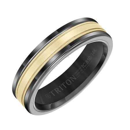 Triton Men's Black Tungsten Wedding Ring with 14K Yellow Gold Center Band