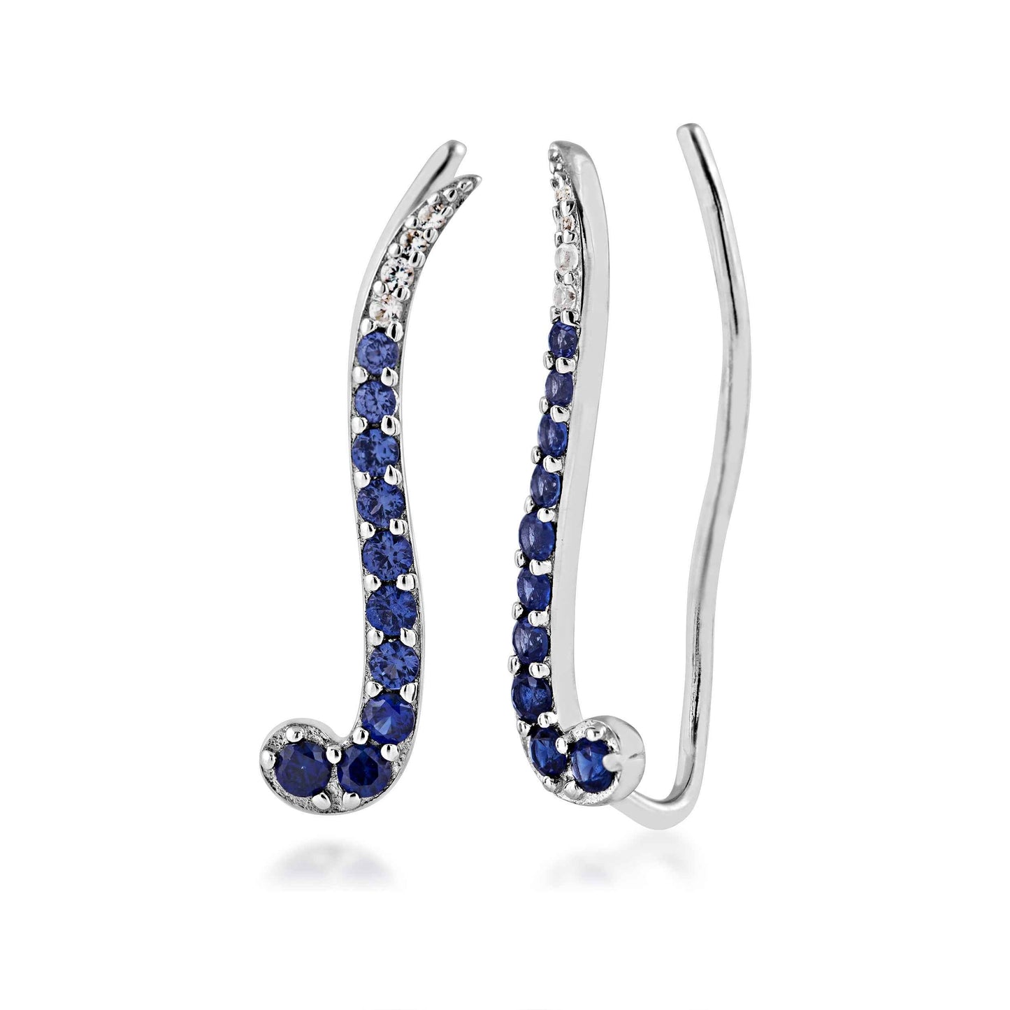 Created Blue & White Sapphire Ear Climber Earrings in Sterling Silver