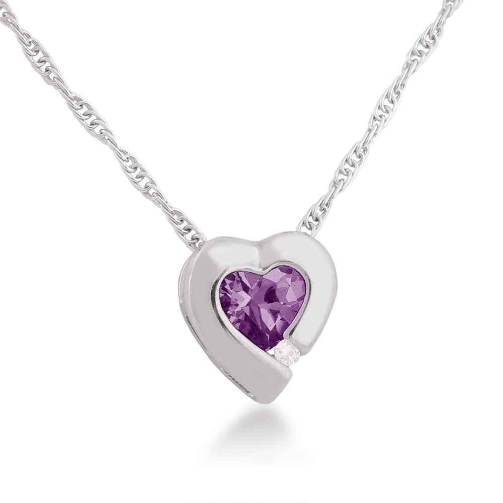 Heart Amethyst and Diamond Pendant in White Gold