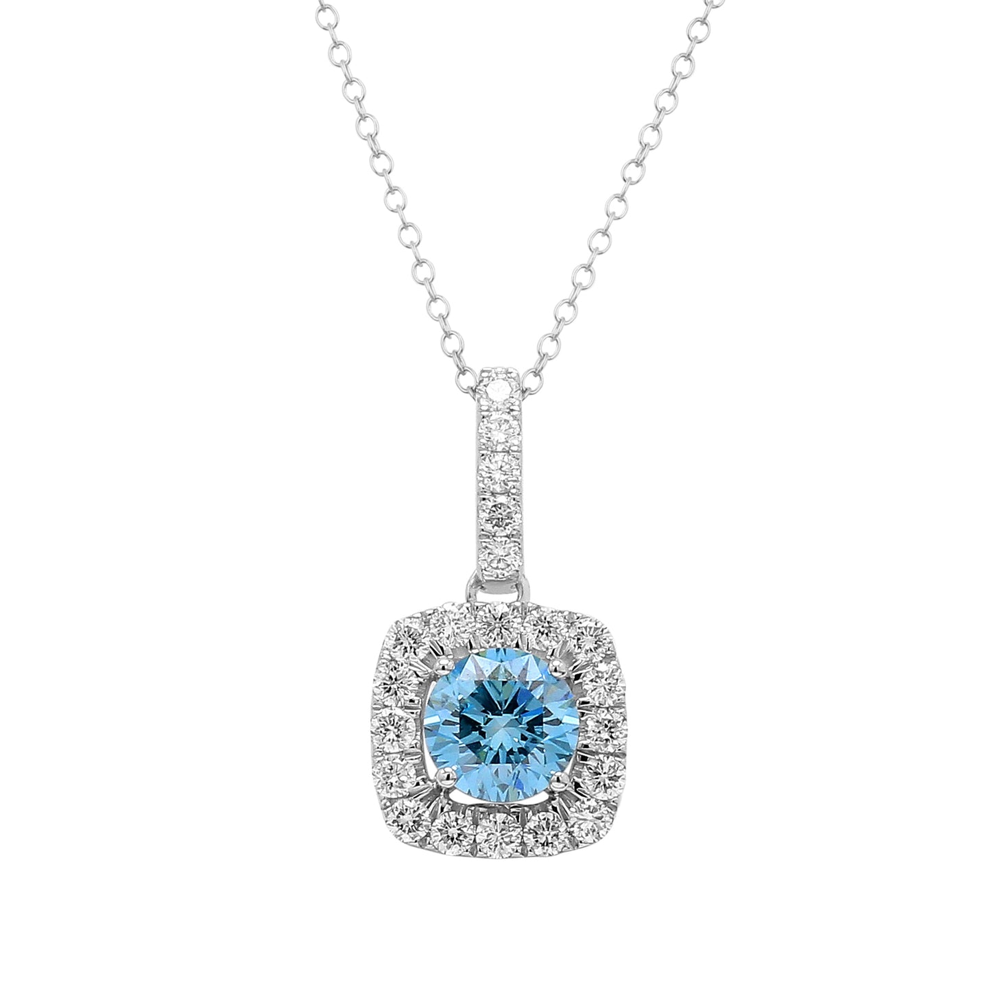 Adamante 1-1/2 ct. tw. Treated Blue and White Lab-Grown Diamond Halo Pendant in 14K White Gold