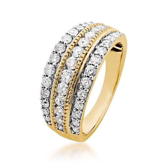 1 ct. tw. 3-Row Diamond Anniversary Ring with Milgrain Detailing in 10K Yellow Gold front view