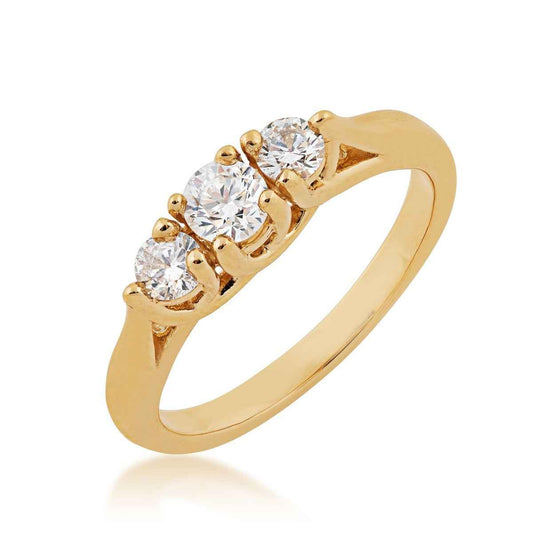 1/2 ct. tw. 3-Stone Round Brilliant Diamond Anniversary Ring in 14K Yellow Gold front view