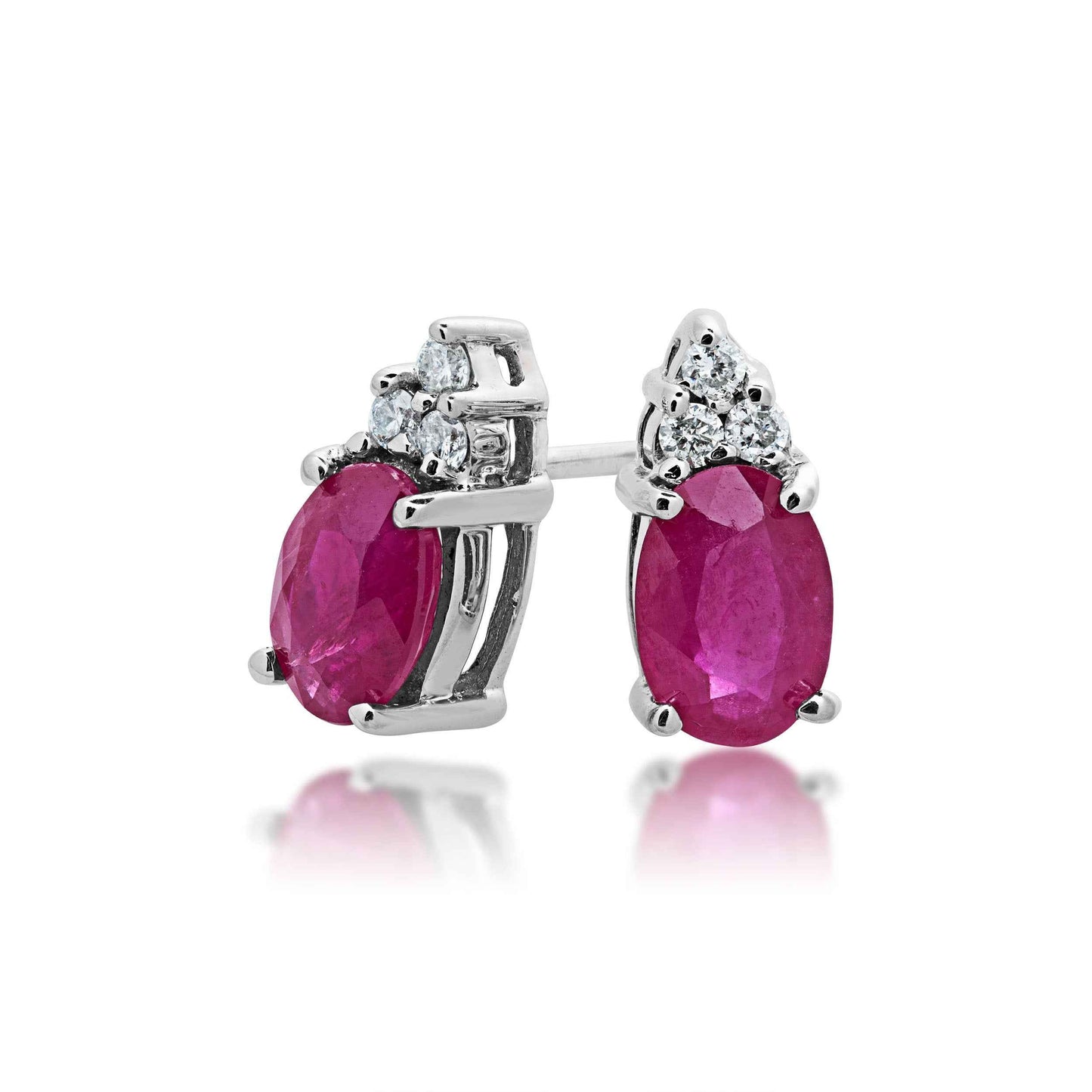 Genuine Oval-Shaped Ruby and .06 ct. tw. Diamond Earrings in 10K White Gold