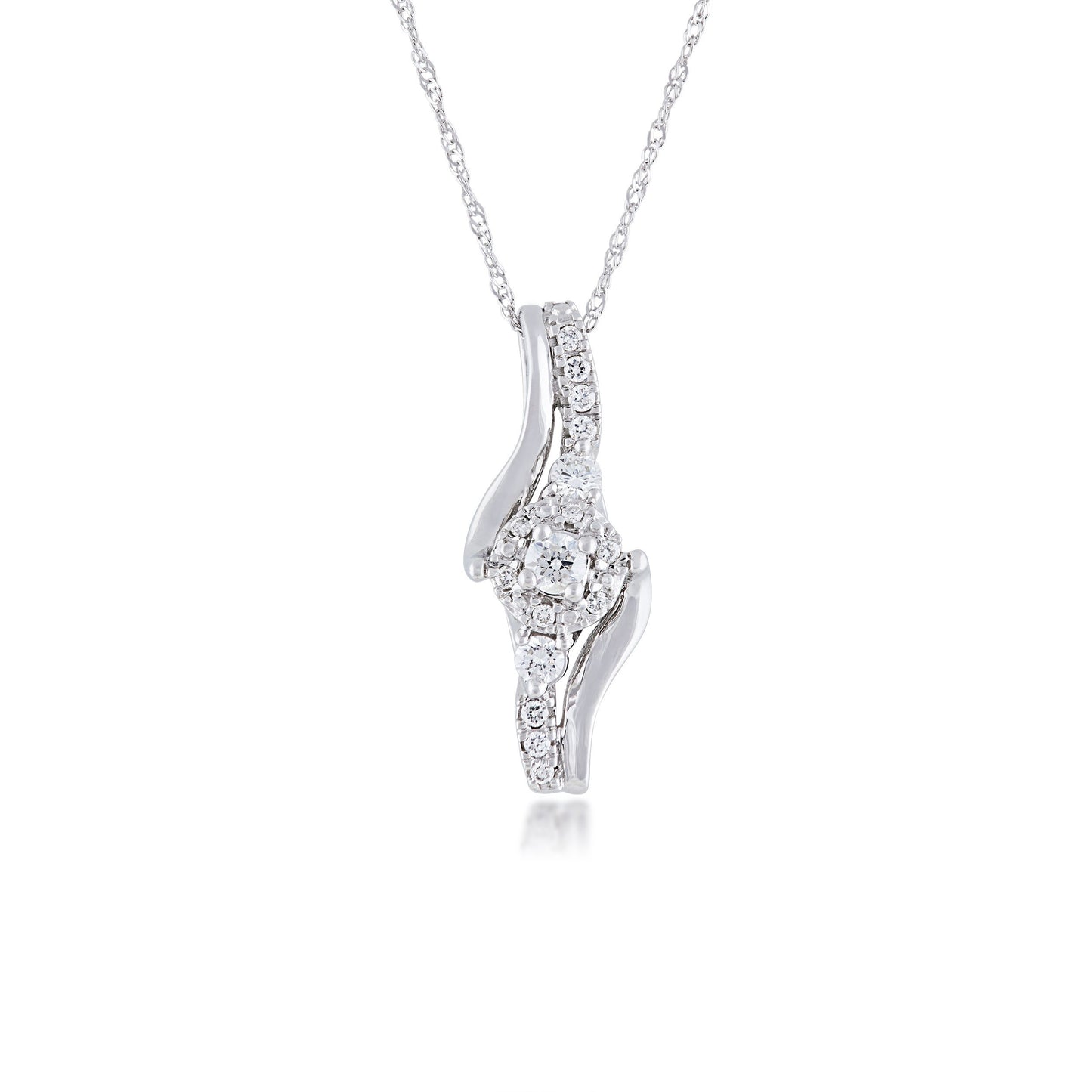 1/5 ct. tw. 3-Stone Diamond Halo Fashion Pendant with Vertical Diamond Accents in 10K White Gold