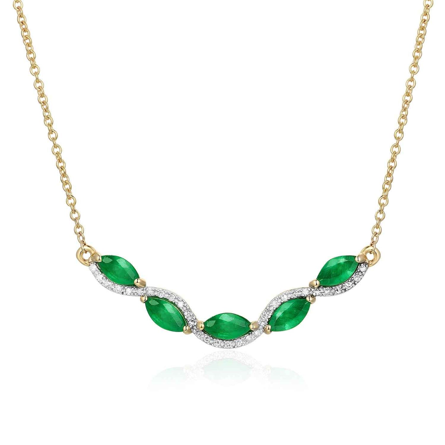 Emerald and .06 ct. tw. Diamond Fashion Curved Necklace in 10K Yellow Gold