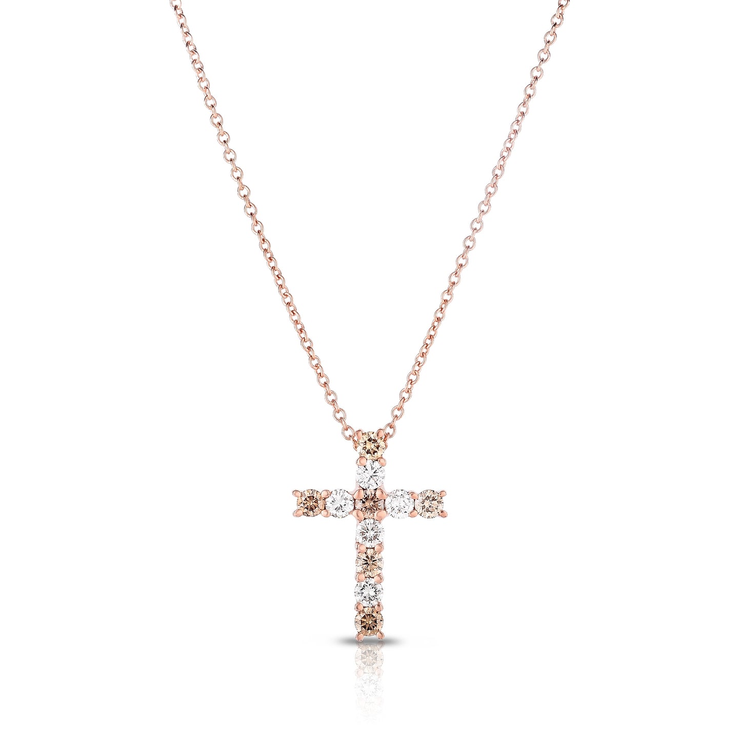 Mocha Collection 1/2 ct. tw. Round Alternating Mocha & White Diamond Cross Pendant in 14K Pink Gold
