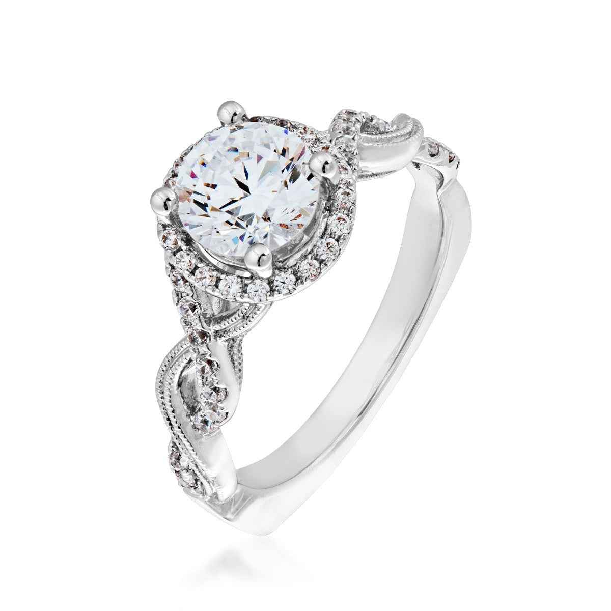 Valina 1/4 ct. tw. Diamond Halo Semi-Mount Engagement Ring with Twist Milgrain Shank in 14K White Gold front view
