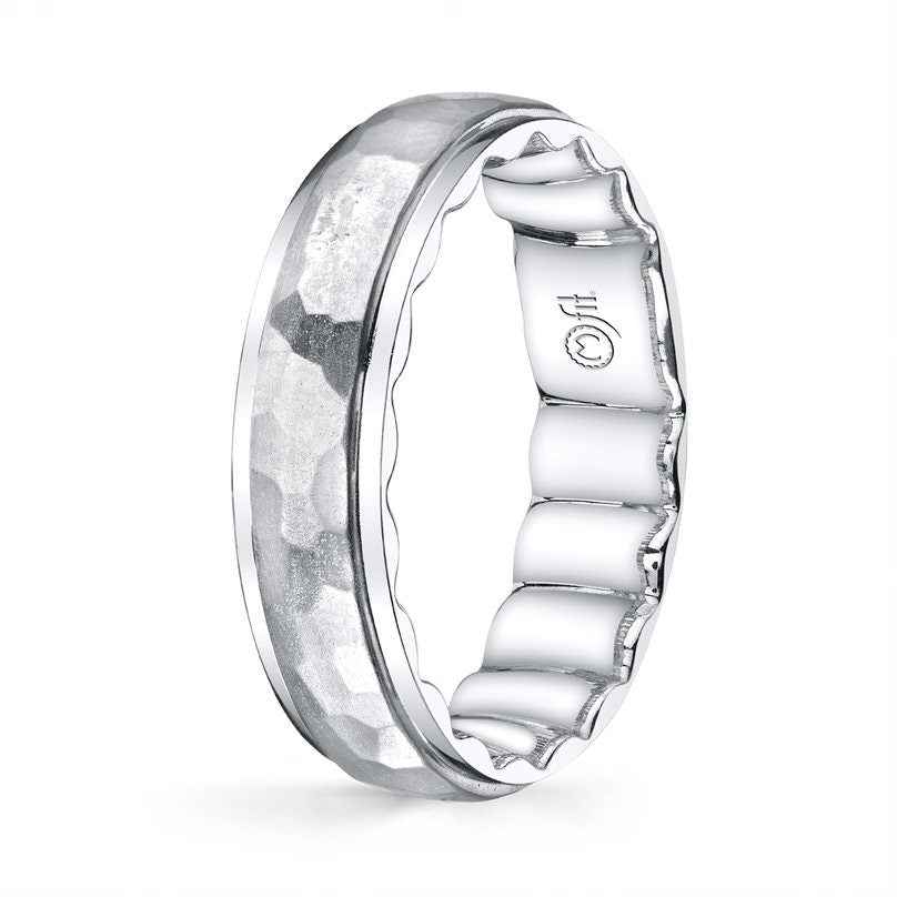 MFIT Men's Hammered Satin Finish 6mm Wedding Band in 10K White Gold front view