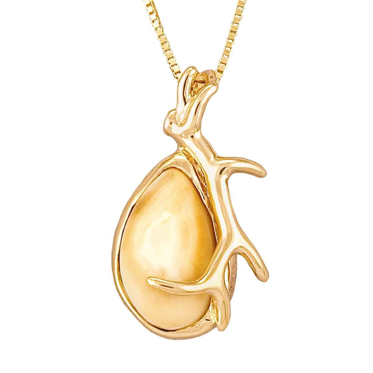 Ladies' Elk Ivory Antler Pendant in 10K Yellow Gold